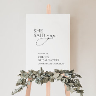 Minimalist She Said Yes Bridal Shower Welcome Sign