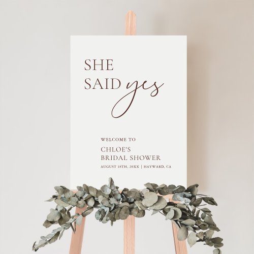 Minimalist She Said Yes Bridal Shower Welcome Sign