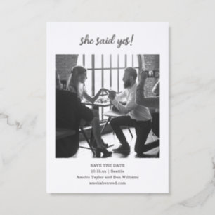 Minimalist She Said Yes Photo Fun Save the Date Letterpress Photo Cards