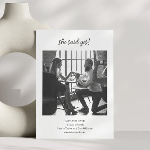 Minimalist She Said Yes Photo Fun Wedding Couple Save The Date