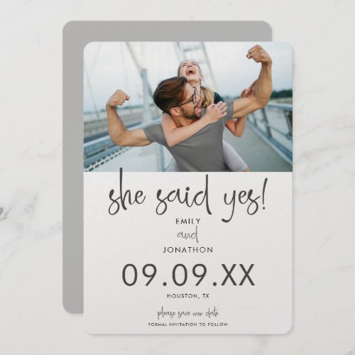 Minimalist She Said Yes Photo Modern Script Save The Date