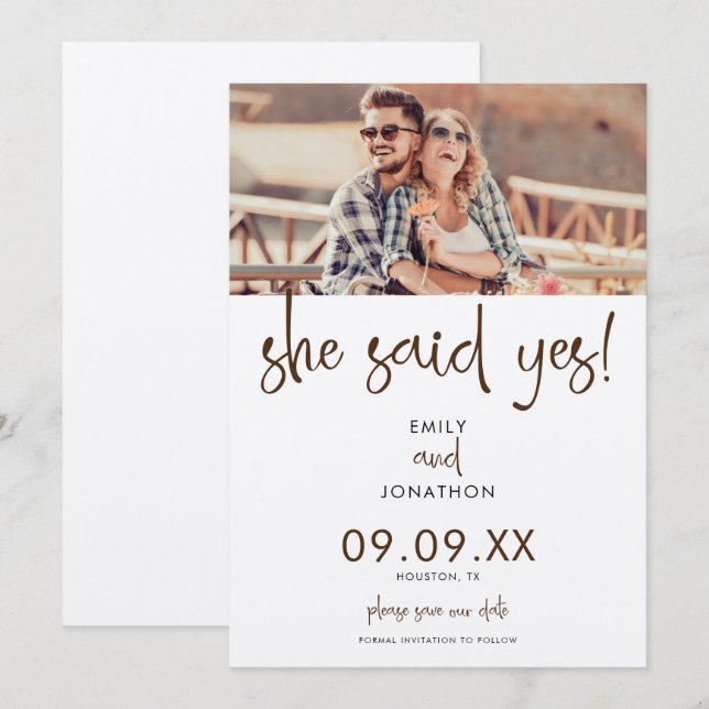 Minimalist She Said Yes Photo Script Save The Date (Front/Back)
