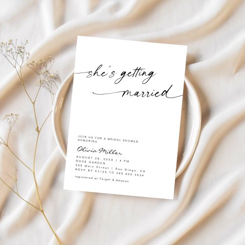 Minimalist Shes Getting Married Bridal Shower Invitation