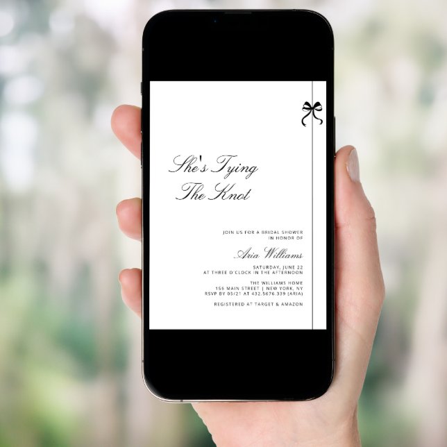 Minimalist She's Tying The Knot Bow Bridal Shower  Invitation (Front Digital)