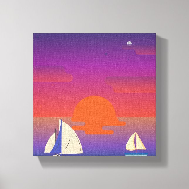 Minimalist Ship Wall Art – Orange, Dusty Blue & Be (Front)
