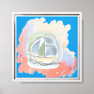 Minimalist Ship Wall Art – Sage Green, Dusty Blue