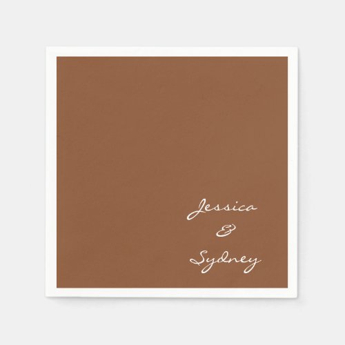 Minimalist Sienna Brown Script Wedding Custom Napkins