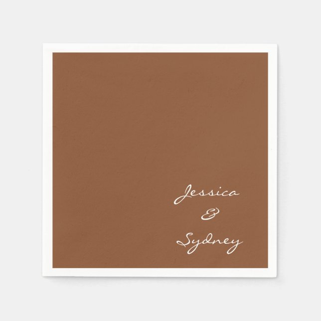 Minimalist Sienna Brown Script Wedding Custom Napkins (Front)