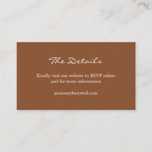 Minimalist Sienna Brown Script Wedding Website Enclosure Card