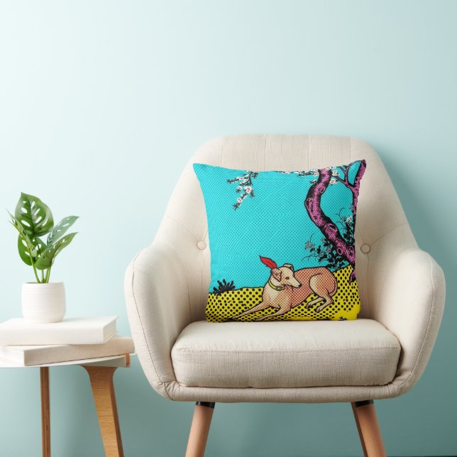 Minimalist Sighthound Silhouette Dog Graphic Throw Pillow (Chair)