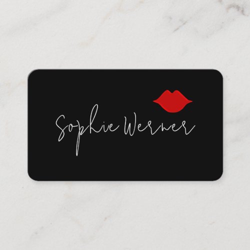 Minimalist Signature Beauty Red Lips Black Business Card