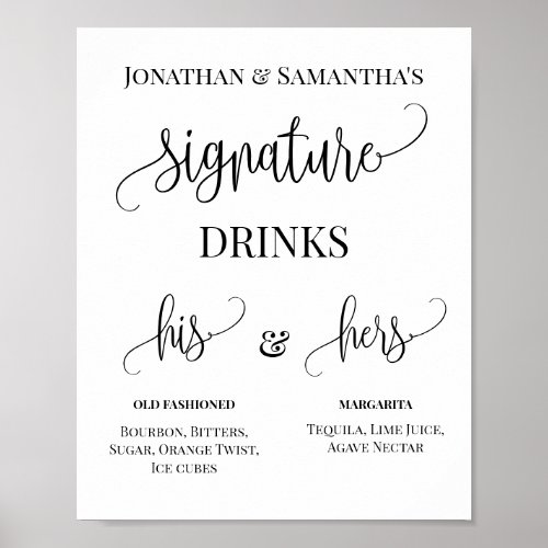 Minimalist Signature Drinks Couples Wedding Sign