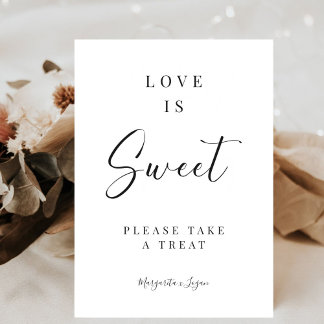 Minimalist Signature Script Love Is Sweet Favor Pedestal Sign