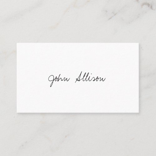 Minimalist Signature Script  Modern Simple White Business Card