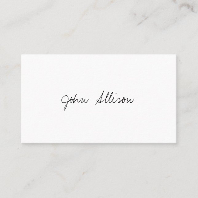 Minimalist Signature Script  Modern Simple White Business Card (Front)
