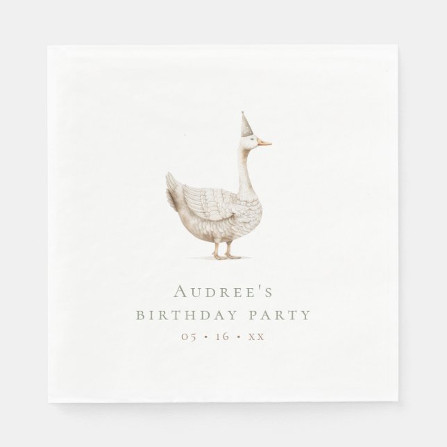 Minimalist Silly Goose Birthday Party Napkins (Front)