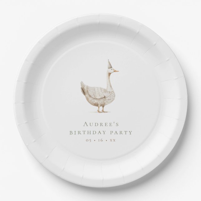 Minimalist Silly Goose Birthday Party Paper Plates (Front)