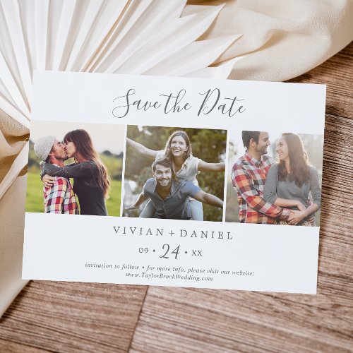 Minimalist Silver 3 Photo Template Save the Date