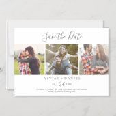 Minimalist Silver 3 Photo Template Save the Date Magnetic Invitation (Front)