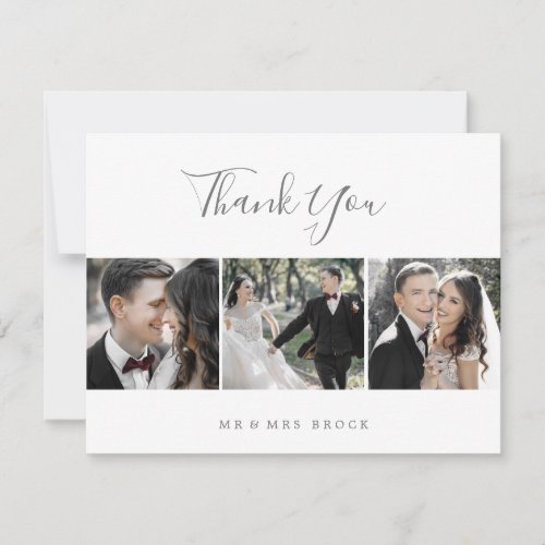 Minimalist Silver 3 Photo Template Thank You Card