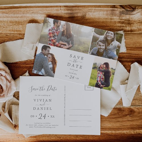 Minimalist Silver 4 Photo Template Save the Date