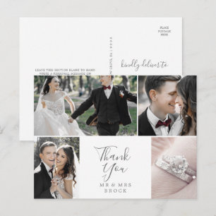 Minimalist Silver 4 Photo Template Thank You Postcard