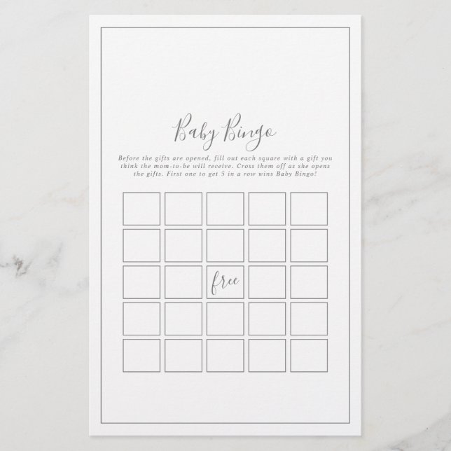 Minimalist Silver Baby Bingo Game Flyer (Front)