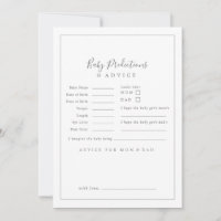 Minimalist Silver Baby Shower Baby Predictions &  Advice Card