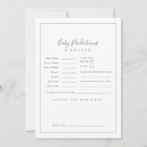 Minimalist Silver Baby Shower Baby Predictions &  Advice Card