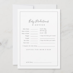 Minimalist Silver Baby Shower Baby Predictions & Advice Card