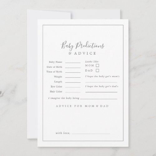 Minimalist Silver Baby Shower Baby Predictions   Advice Card