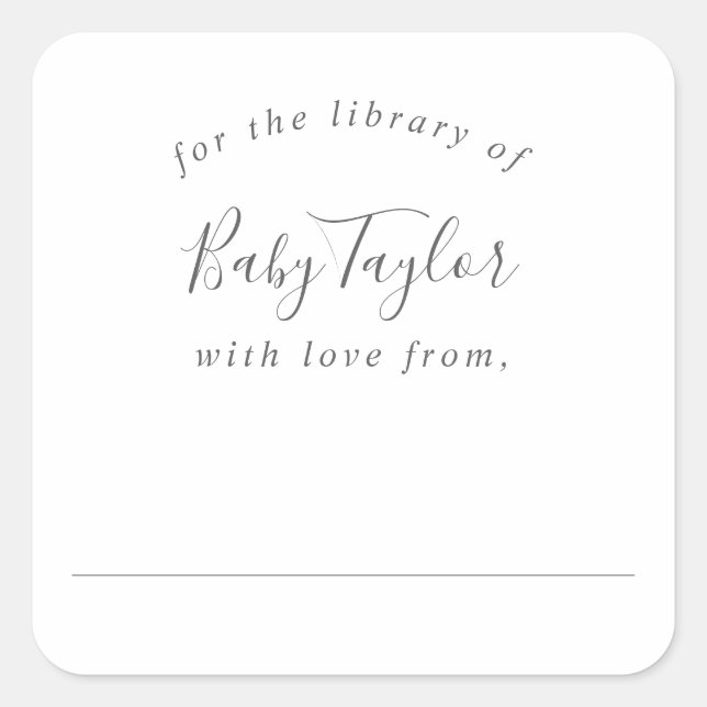 Minimalist Silver Baby Shower Bookplate (Front)