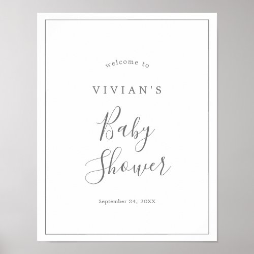 Minimalist Silver Baby Shower Welcome Poster