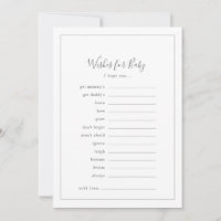 Minimalist Silver Baby Shower Wishes for Baby Advice Card