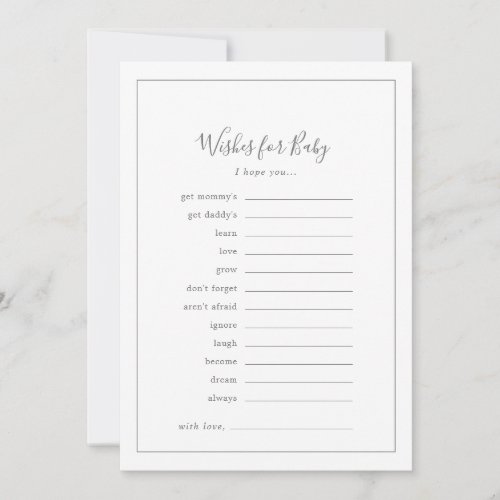 Minimalist Silver Baby Shower Wishes for Baby Advice Card