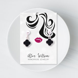Minimalist Silver Bokeh Wavy Hair Modern Jewelry Business Card