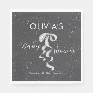 Minimalist Silver Bow Winter Snow Baby Shower Napkins
