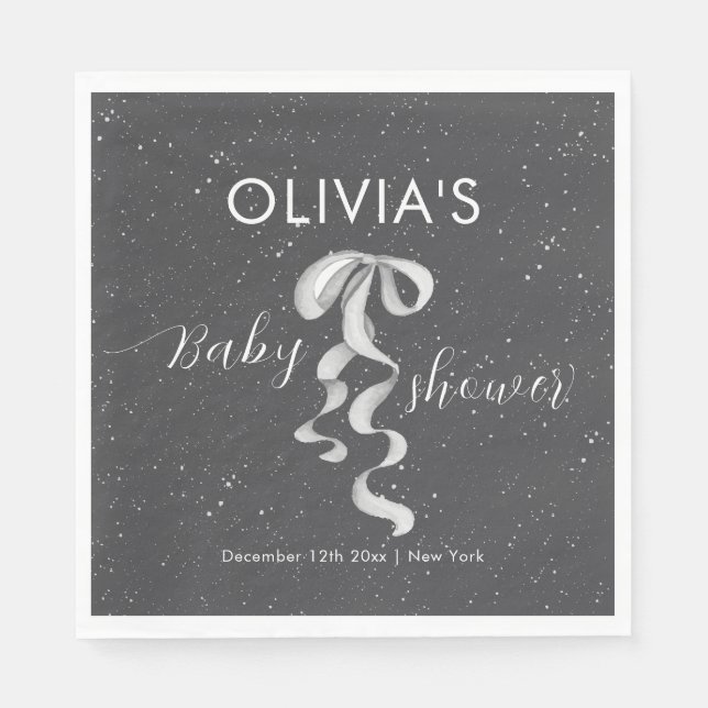 Minimalist Silver Bow Winter Snow Baby Shower  Napkins (Front)
