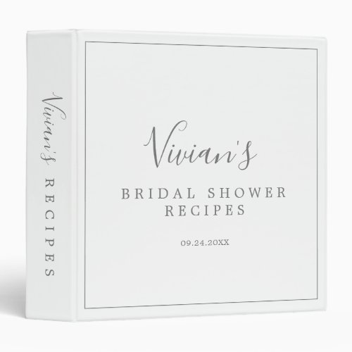 Minimalist Silver Bridal Shower Recipe Organizer 3 Ring Binder