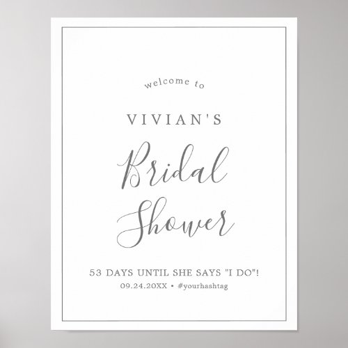 Minimalist Silver Bridal Shower Welcome Poster