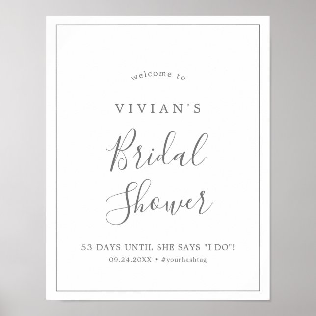Minimalist Silver Bridal Shower Welcome Poster (Front)