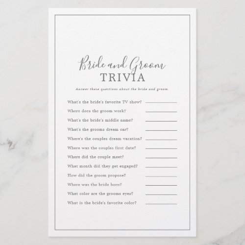 Minimalist Silver Bride and Groom Trivia Game Flyer