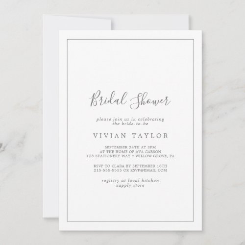 Minimalist Silver Calligraphy Bridal Shower Invitation