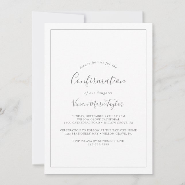 Minimalist Silver Confirmation Invitation (Front)