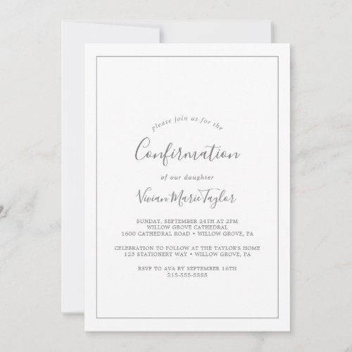 Minimalist Silver Confirmation Invitation