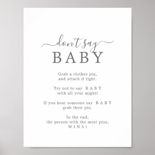 Minimalist Silver Dont Say Baby Game Sign