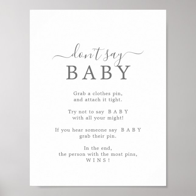 Minimalist Silver Don't Say Baby Game Sign (Front)