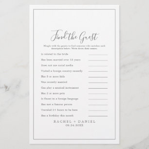 Minimalist Silver Find the Guest Wedding Game Flyer