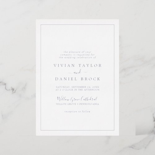 Minimalist Silver Foil Formal Wedding Foil Invitation