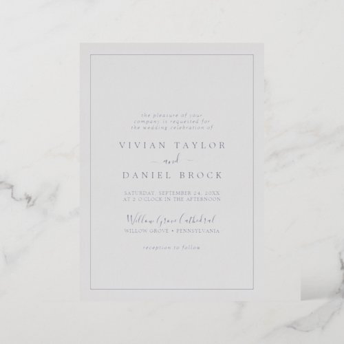 Minimalist Silver Foil  Gray Formal Wedding Foil Invitation